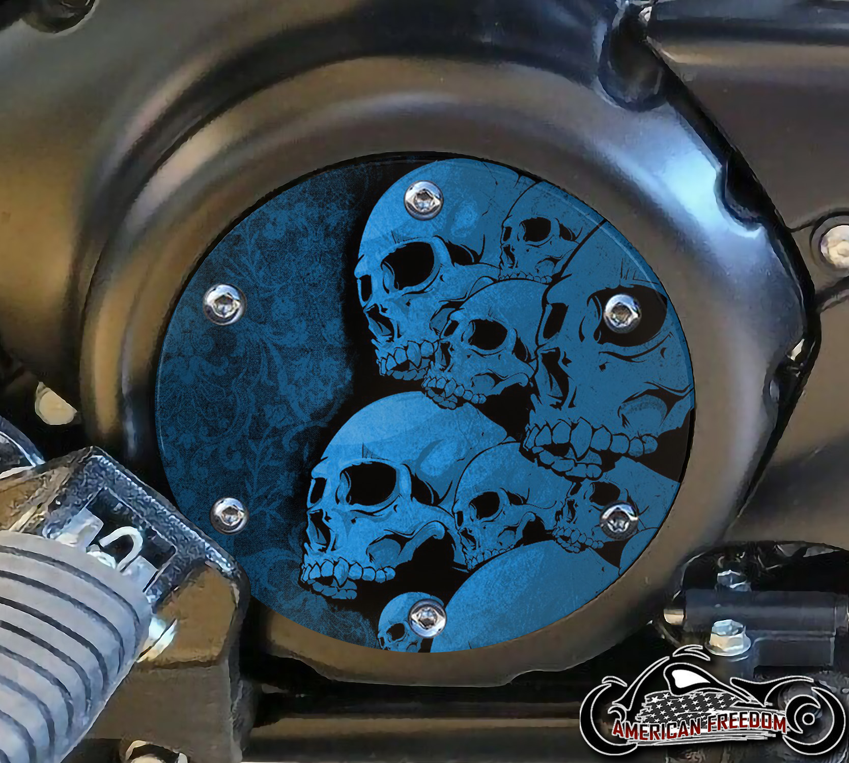 SUZUKI M109R Derby/Engine Cover - Skull Pile (Blue)